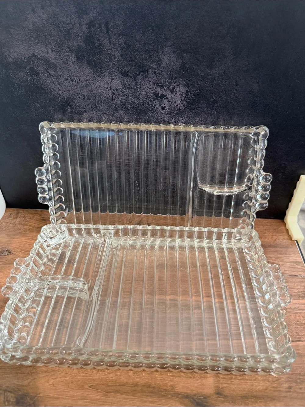 Vintage Clear Glass Vanity Tray with Built-In Cup Holder by. Set of 3